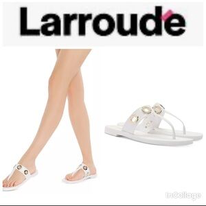 Larroude Milan Grommet Thong Sandals with Gold Accents